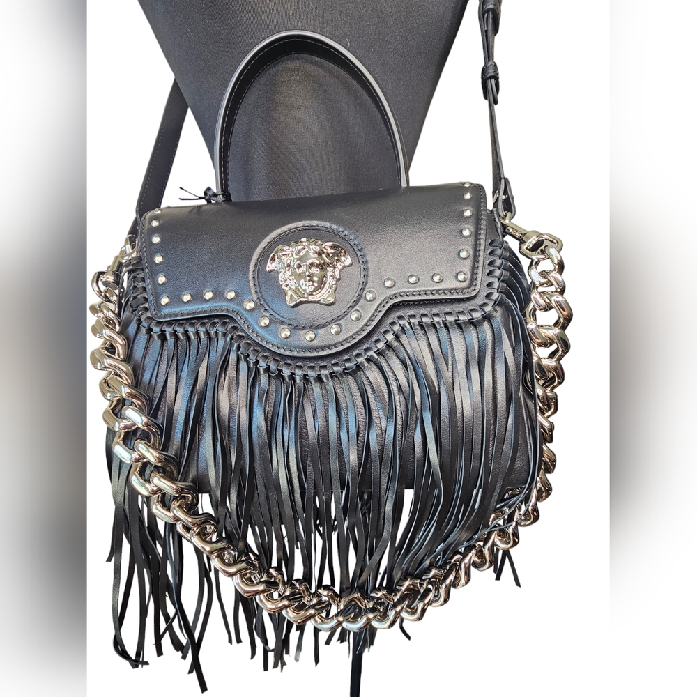 100% Authentic versace Top handle calf leather fringe versace la medusa bag - Picture 4 of 10